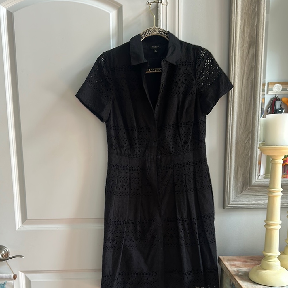 Talbots Black Sheath Midi Dress with Polo Collar